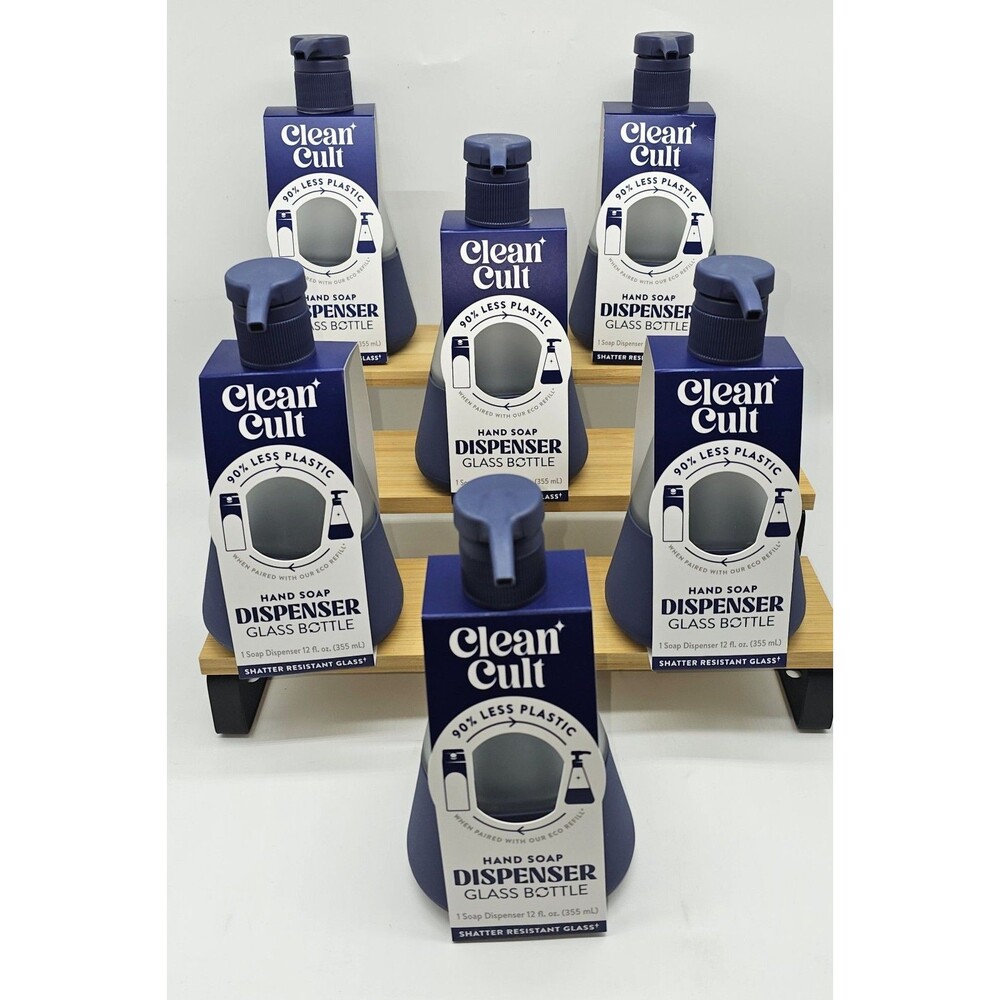6x Clean Cult Hand Soap Dispenser Glass Bottle 12oz Refillable Midnight Blue NEW